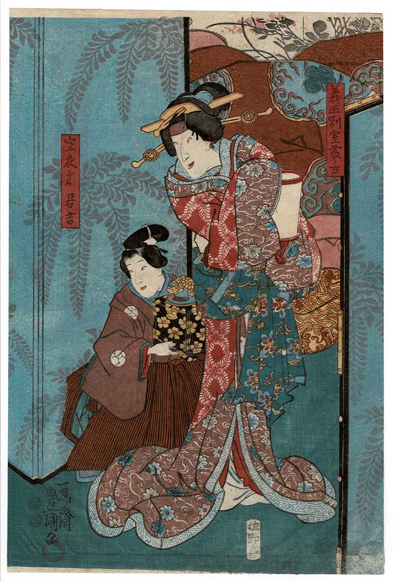 A Rustic Genji (Genji Moyô Furisode Hinagata), right panel, 1851
